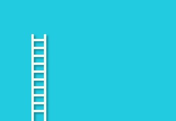 White ladder leaning against pastel blue wall minimal career, opportunity or goal concept