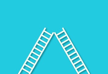 White ladder leaning against pastel blue wall minimal career, opportunity or goal concept
