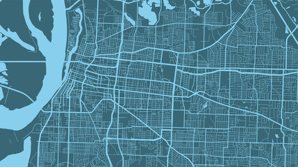Skyblue and blue Memphis city area vector background map, streets and water cartography illustration.