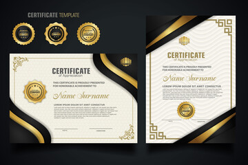 Luxury certificate template with elegant corner frame and realistic texture pattern, diploma Vector illustration