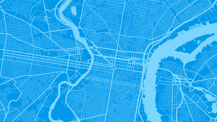 Blue Philadelphia city area vector background map, streets and water cartography illustration.