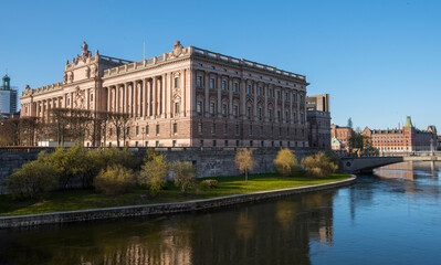 Fototapeta na wymiar Swedish Parliament building a spring morning in Stockholm