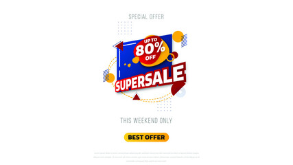 Sale banner template design with geometric background , Big sale special offer up to 80% off. Super Sale, end of season special offer banner. vector illustration.