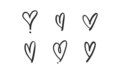 Heart doodles set. Hand drawn vector illustration of hearts. Love symbols.