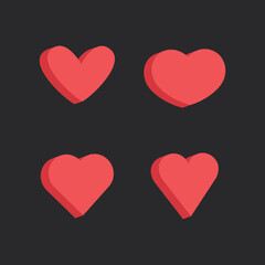 3d heart set, flat style design. Love symbol for valentine's day.