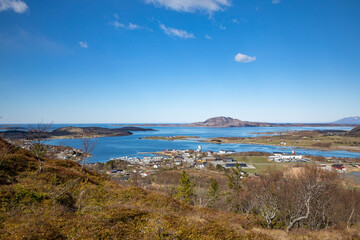 Spring trip with a view to a small mountain near the center of Berg Sømna municipality,Helgeland,Nordland county,Norway,scandinavia,Europe