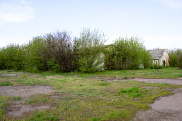 Old brick houses abandoned livestock complex built by the USSR Ukraine