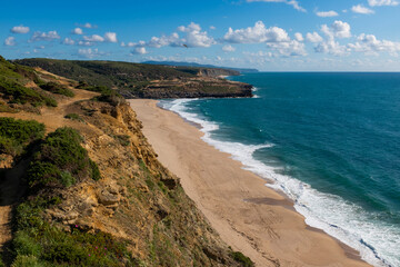 Scenic view of a beach near the village of Ericeira, in Portugal.