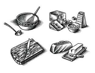 set of cooking illustrations