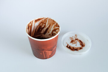 Empty ice cream chocolate in cup.
