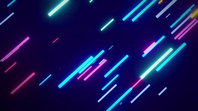 Rounded neon multicolored, looped animation, 3D animation of glowing lines streaming across the screen. 3d render