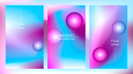 Abstract holographic poster, gradient mesh and pearlescent spheres. Iridescent design set template for award, brochure, certificate, banner, wallpaper, presentation, web, ui. Trendy vector background.