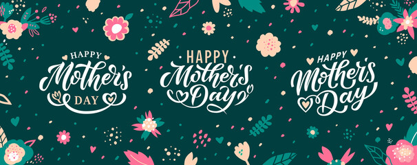 Happy Mother's Day greeting card, poster, banner. Set of Hand lettering text. Vector Illustration