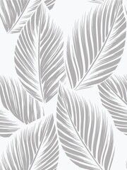 seamless grey abstract background with grey leaves drawn by thin lines