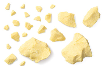 raw cocoa butter isolated on white background, top view