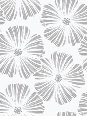 seamless grey abstract background with grey flowers drawn by thin lines