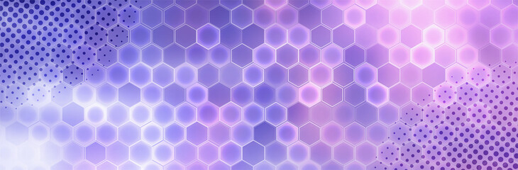 Abstract Hexagon background. Futuristic pink blue texture. Honeycomb and halftone pattern. Technology vector illustration