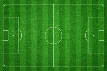 Flat lay of Soccer field, Football field with vertical stripe cutting. True dimension scale.