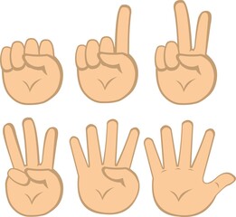Vector illustration of emoticons of hands counting to number five - obrazy, fototapety, plakaty