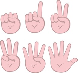 Vector illustration of emoticons of hands counting to number five