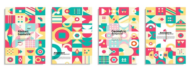 Abstract cover set Bauhaus geometric pattern background. It is suitable for poster, banner, flyer, etc. Vector illustration