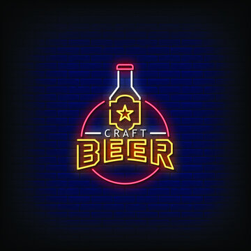 Craft Beer Logo Neon Signs Style Text Vector