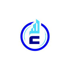 letter e Building circle logo vector