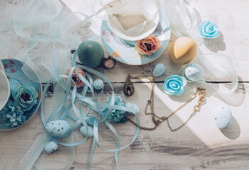 tea time concept with blue accessories