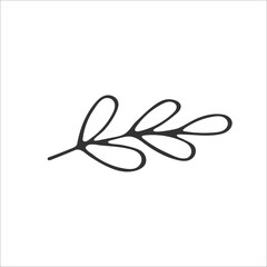 Cute simple hand drawn foliage branch isolated on white background. Vector illustration