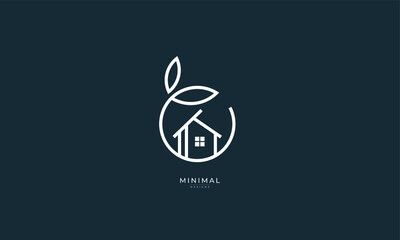 A line art icon logo of a house/home with a leaf circle