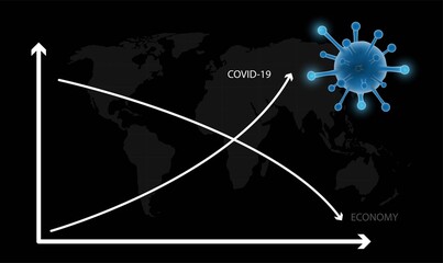 Crisis the coronavirus impacts the global economy. Graph in decline .The coronavirus weakens the economy. 3D Illustration