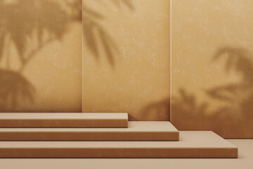 Minimalist mockup cosmetic for product presentation, three beige step platform for placing things on three beige layer background. 3d rendering