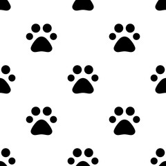 Seamless pattern with animal footprints. Dog paw symbol. Pet foot imprint. Vector illustration white background.
