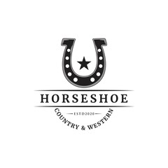 horse shoe hipster vintage logo design vector illustration