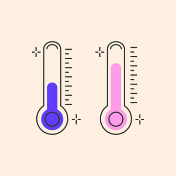 Thermometer hot and cold icon. Meteorological thermometers Celsius and Fahrenheit for measuring heat and cold. Vector illustration