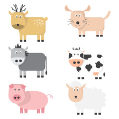 Cute animals cartoon. Animal set. Vector illustration.