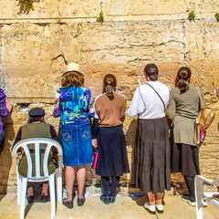 Jerusalem, Israel - 27 april 2021: women near Wailing Wall or Western Wall, in Islam as Buraq Wall...