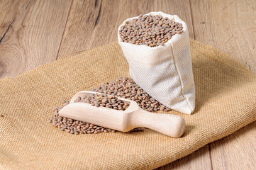 lentils in a jute sack