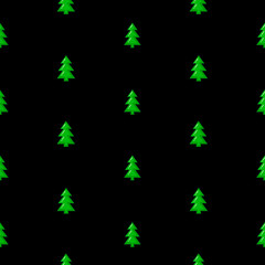 Christmas tree endless texture isolated on the black background. Vector illustration
