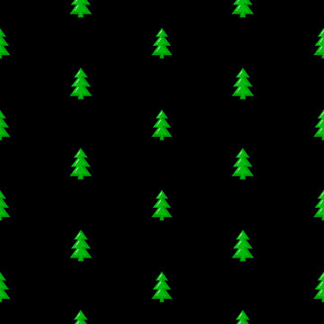 Christmas tree endless texture isolated on the black background. Vector illustration