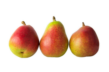 Three ripe pears isolated on a white background.