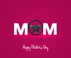 Happy Mother's day, Mother's day automobile or car brand concept. Mom with car 3d staring Mother's day concept. - obrazy, fototapety, plakaty