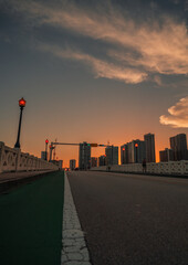 sunset over the city road Miami Florida