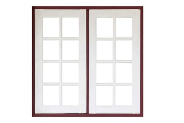 Vintage white painted wooden window frame isolated on a white background