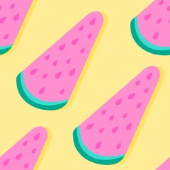 Seamless pattern with large slices of watermelon. Juicy and bright pattern.