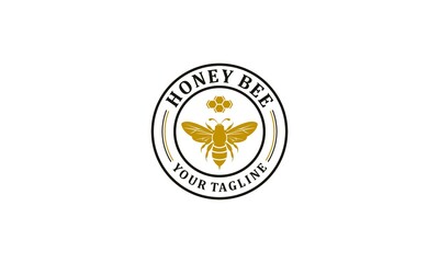 honey bee logo complete with illustration of honey bee and honeycomb