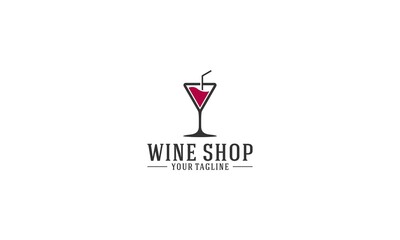 wine shop logo with a refreshing glass of wine on a white background