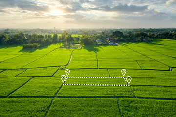 Land plot in aerial view. Gps registration survey of property, real estate for map with location,...