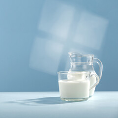 Fresh milk and blue background with shadow 