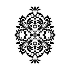 Black damask element in classic style on white background. Royal template. Silhouette vector. Vector pattern. Royal damask element for print design.